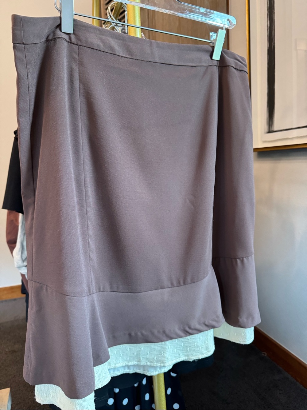 GNW Taupe A-Line Skirt with Subtle Ruffle Hem